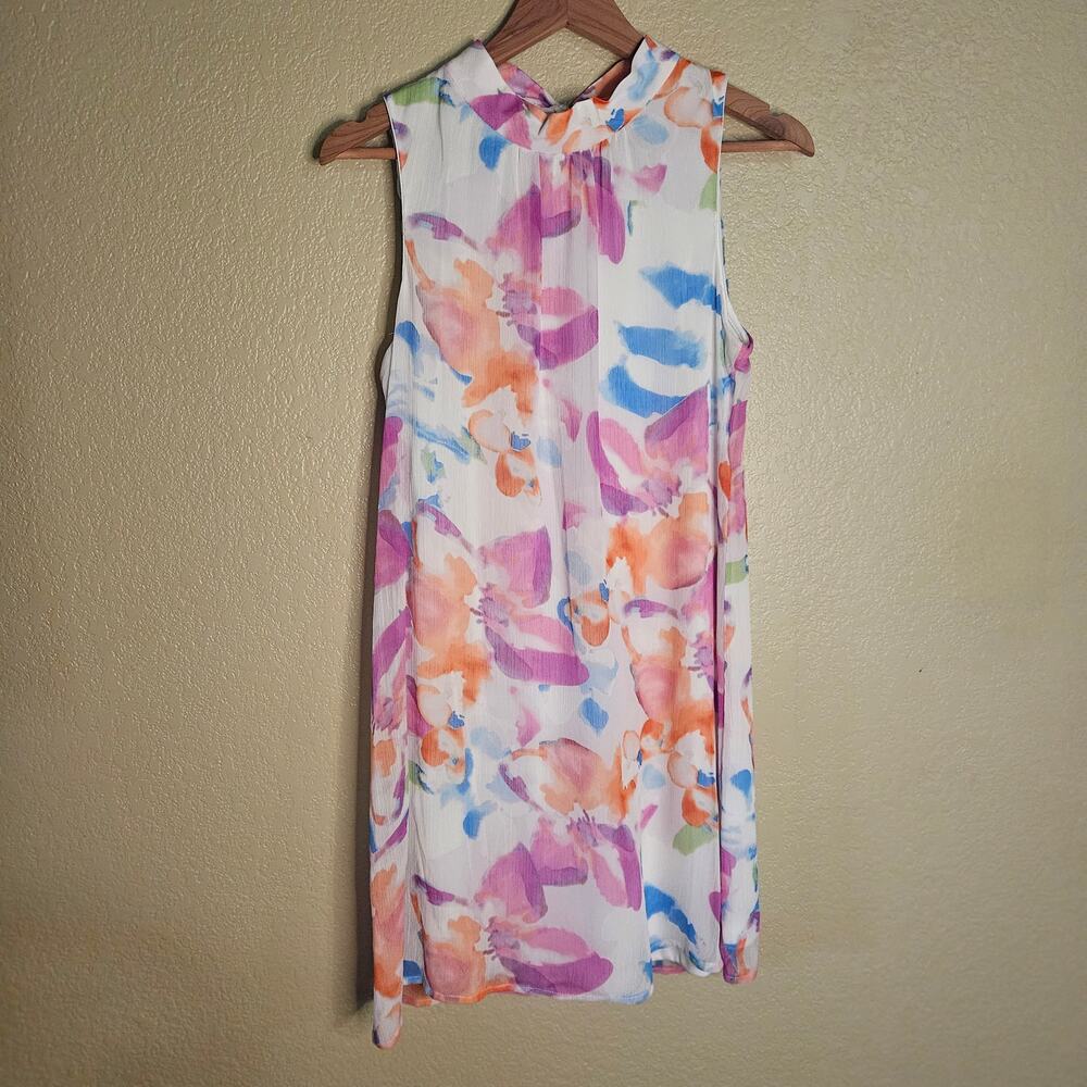 DKNY Watercolor Floral Sleeveless Shift Dress - Size 6